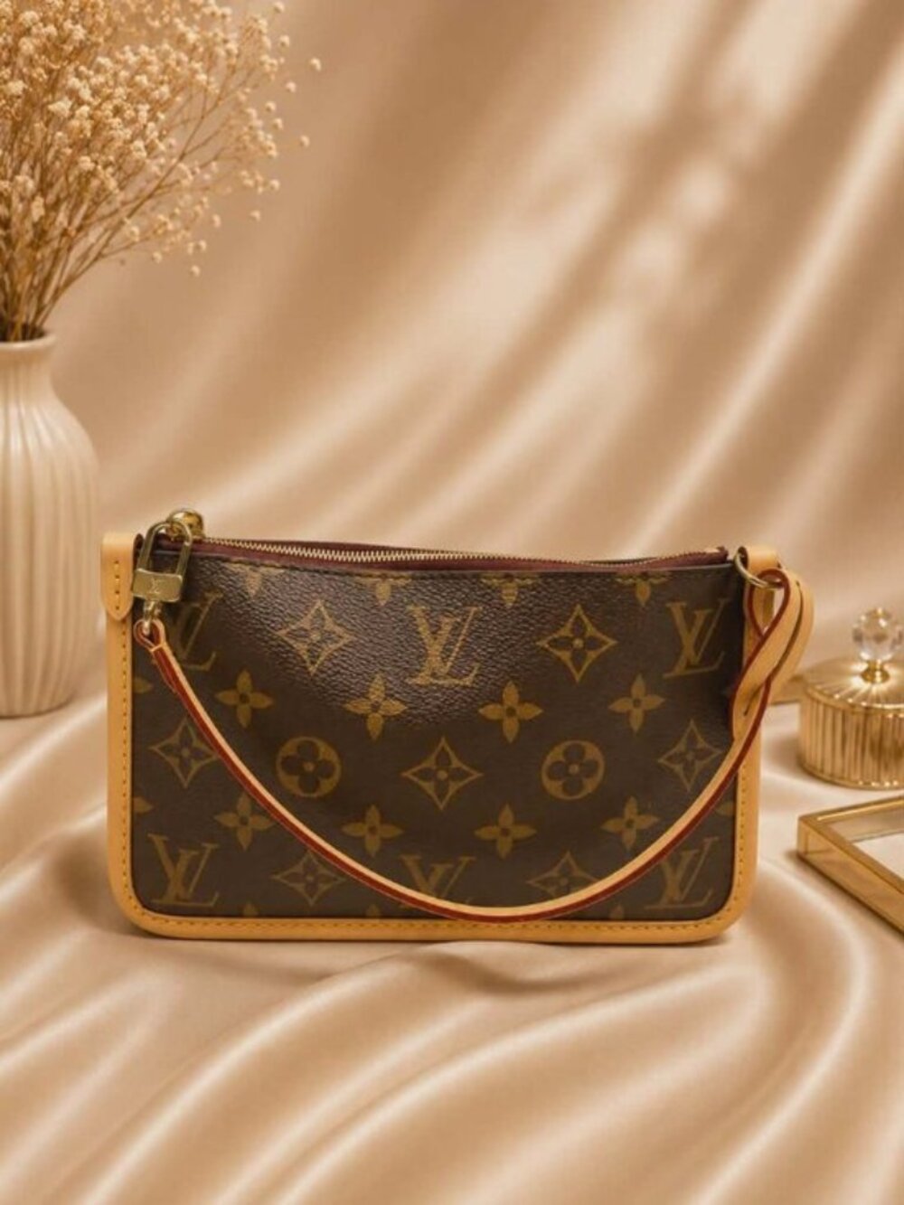 Authentic Louis Vuitton Carryall PM Monogram Pochette Wristlet Clutch Bag